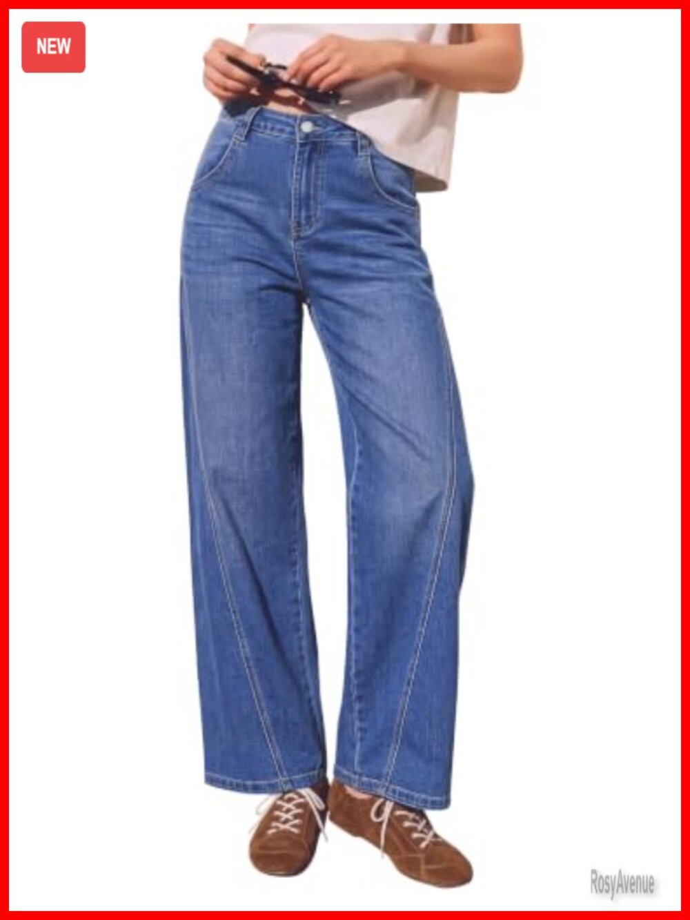 High Waisted Wide Leg Stretch Denim Jeans Side Seam Pants